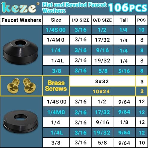 KEZE 106 PCS 10 Size Faucet Washers Assorted Kit - Image 2