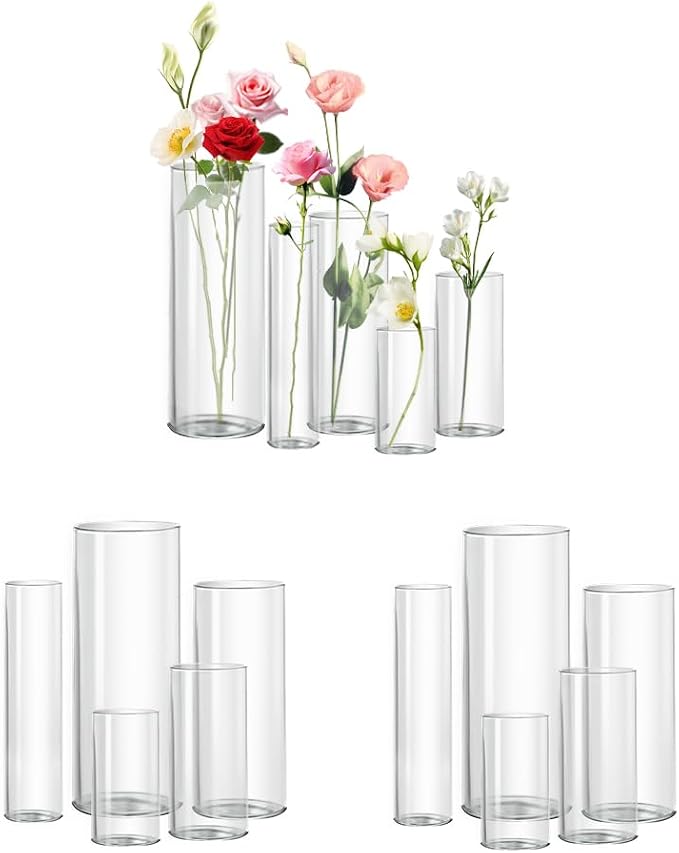 15pcs Clear Glass Vase for Centerpieces, 10 inch Tall Cylinder Flower Vase Bulk by Zomiol