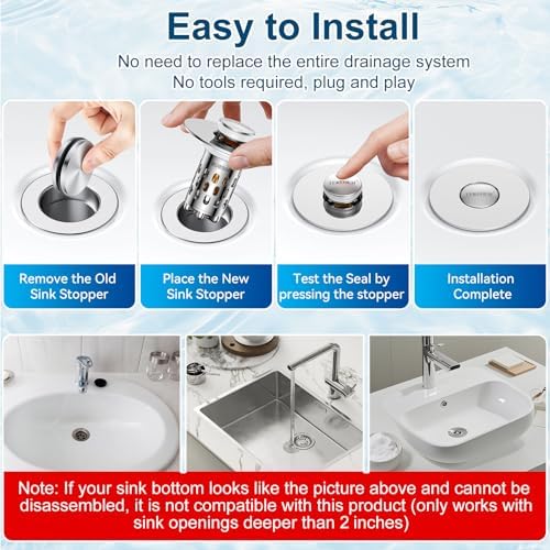Bathroom Sink Drain Strainer, All Metal Pop-Up Sink Stopper - Image 4