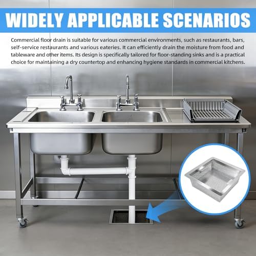 8.5x8.5x3 Inch Stainless Steel Commercial Floor Drain Strainer Bar Buffet - Image 4