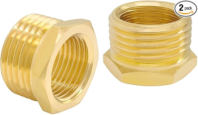 Hooshing 2PCS Brass Reducer Hex Bushing 3/4" NPT Male x 3/8" NPT Female | Heavy by Hooshing