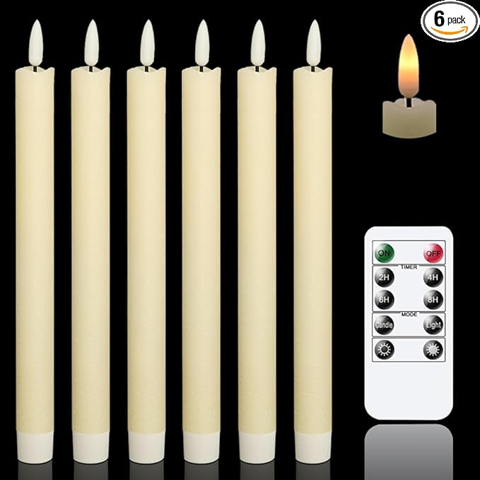 GenSwin Flameless Taper Candles LED Battery Operated Remote Timer Ivory | LED by GenSwin