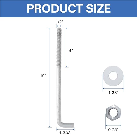 1/2" x 12" Concrete Anchor Bolts L Shaped, Hot-Dip Galvanized - Image 3