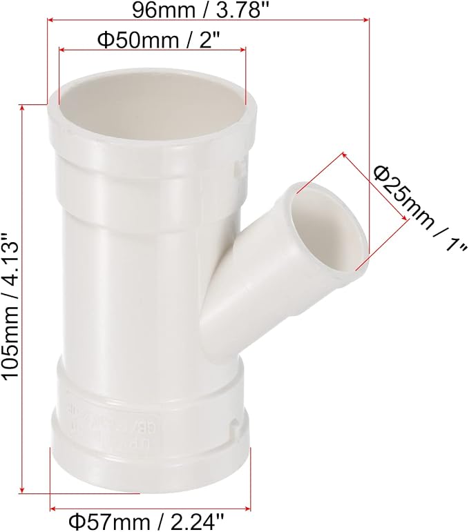 PATIKIL 2" to 1" Wye Pipe Fitting, Y-Shape Splitter Duct Hose Connector - Image 2