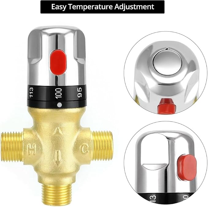Solid Brass Thermostatic Mixing Valve, 1/2 NPT Pipe Water Valve - Image 5