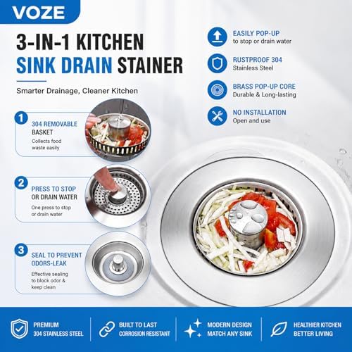 3-in-1 Kitchen Sink Drain Strainer & Stopper - Image 2