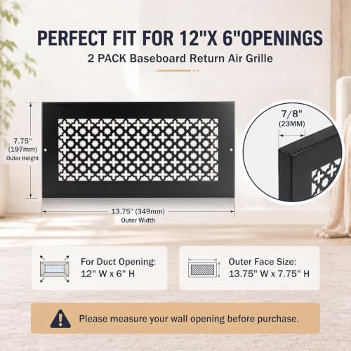 Lewtemi 2 Pcs 12 x 6" Baseboard Register Grill Air Return Vent Cover Corner - Image 2