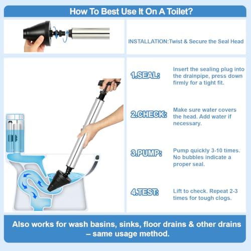 Toilet Plunger & Bathroom Plunger, High Pressure Heavy Duty - Image 5