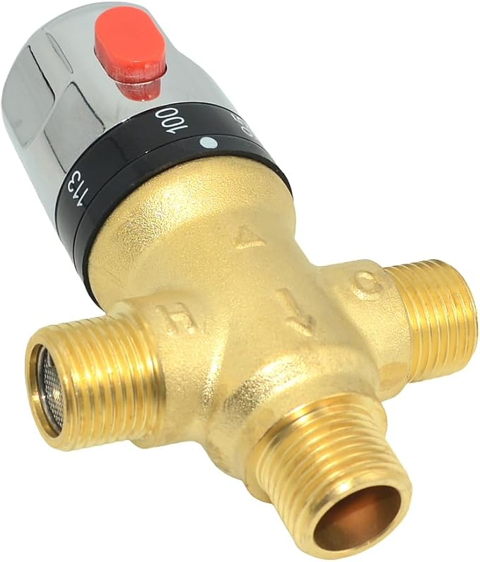 Thermostatic Mixing Valve, 1/2" NPT Thread Water Heater Solid Brass- Golden - Image 3