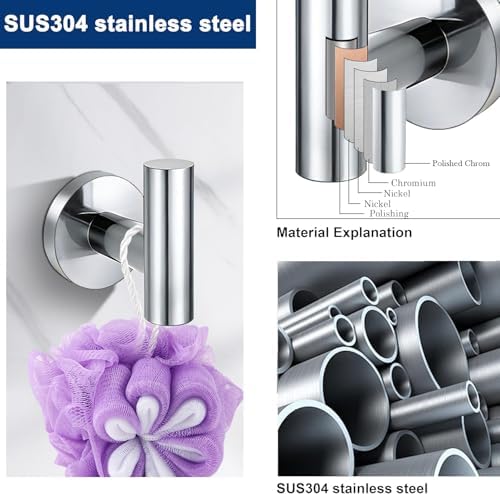 5 Pieces Bathroom Hardware Accessories Set Polished Chrome, 24Inch RoundTowel - Image 3