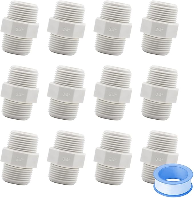 12PCS 3/4 Inch PVC Pipe Fitting Hex Nipple G3/4 Male X G3/4 Male Coupling by HayEastdor