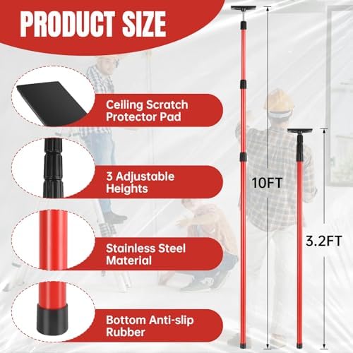 10FT Dust Barrier Poles Kit, 4 Pack Spring Retractable Zip Poles, - Image 2