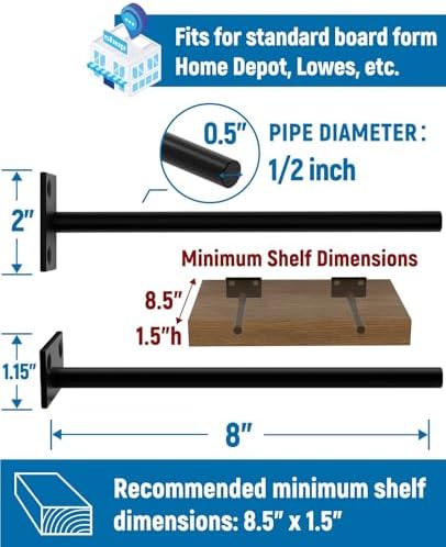 LEOPO 6-Pack 8 inch Floating Shelf Brackets, Hidden Shelf Bracket - Image 3