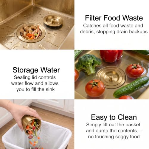 LQS 3-1/2 Inch Gold Kitchen Sink Drain - Image 4