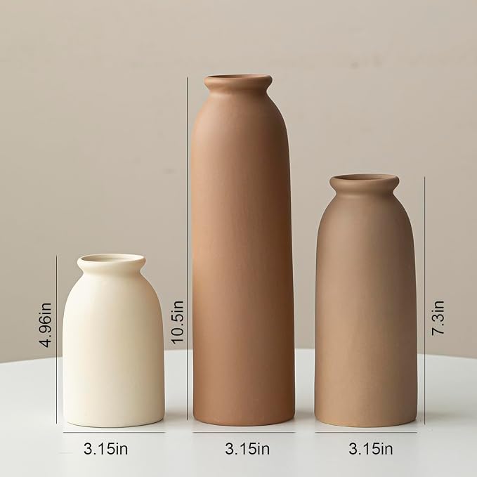 10.4 inches Tall Decorative Ceramic Vase Set, 3 Pieces, Nordic Modern Boho Style - Image 7
