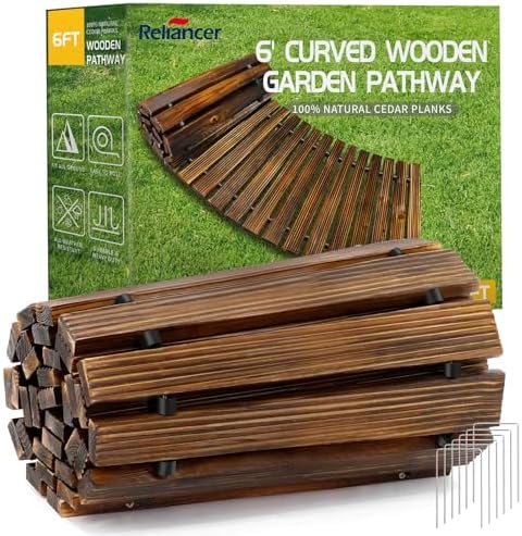 RELIANCER 6' Wooden Garden Pathway, Outdoor Roll Out Cedar Curved Walkway by RELIANCER