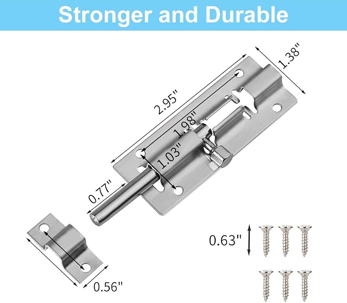 FATLODA 4 Pack Barrel Bolt Latch, 3 Inch Stainless Steel Slide Latch Lock | - Image 7