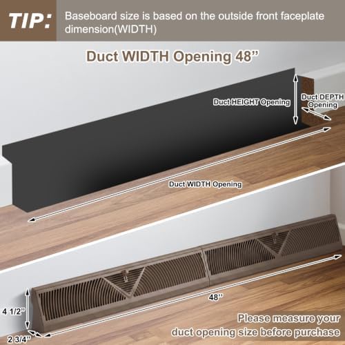 Yaocom 1 Pack Baseboard Register Vent 48 Inch Duct Opening Size Vent Covers - Image 2
