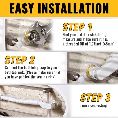 VIVIDA Bathtub Shower Drain Pipe, 1-1/2" Low Profile P Trap - Image 3