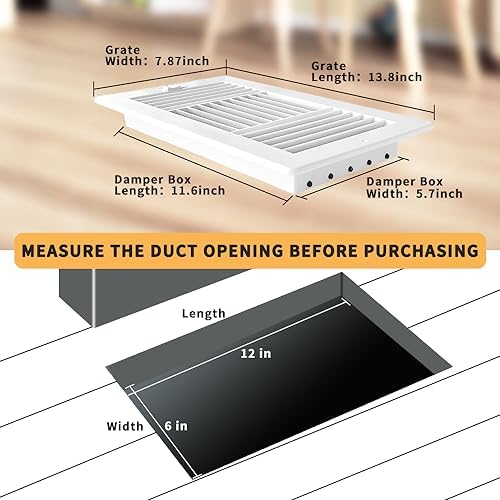 12" x 6" FanGoFast Ceiling Register Air Vent Cover Three-Way Plastic - Image 3