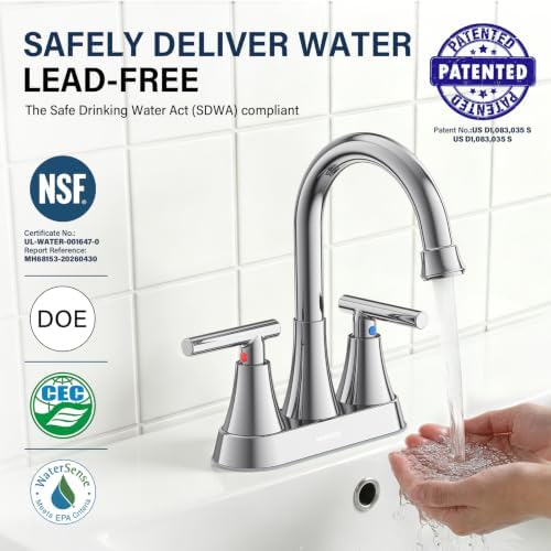Bathroom Faucets, Hurran 4 inch Centerset 2-Handle Lead-Free - Image 2