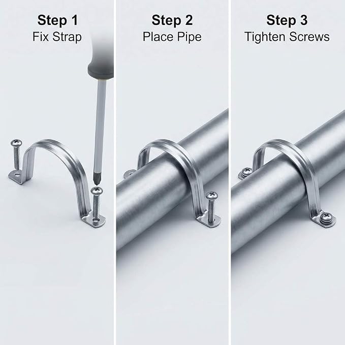 QWORK 4" Rigid Pipe Strap Clamp, 10 Pack Strap-U Bracket Tube Clip, Heavy Duty - Image 5