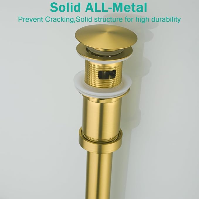 Brass Round Bottle P-Trap with Pop Up Drain Stopper with Overflow, 1 1/4 - Image 7
