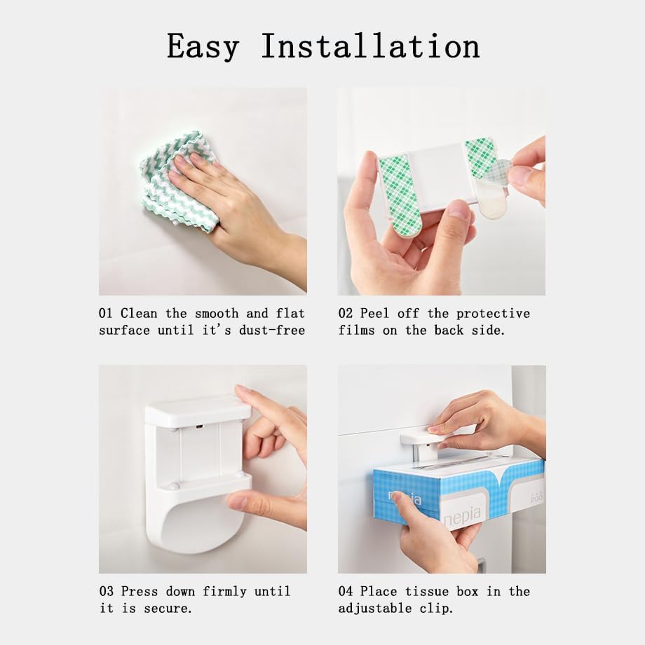 Adjustable Tissue Box Holder Wall Mount Hang Adhesive 2PC - Image 7