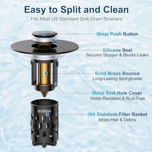 Bathroom Sink Drain Strainer, All Metal Pop-Up Sink Stopper - Image 3