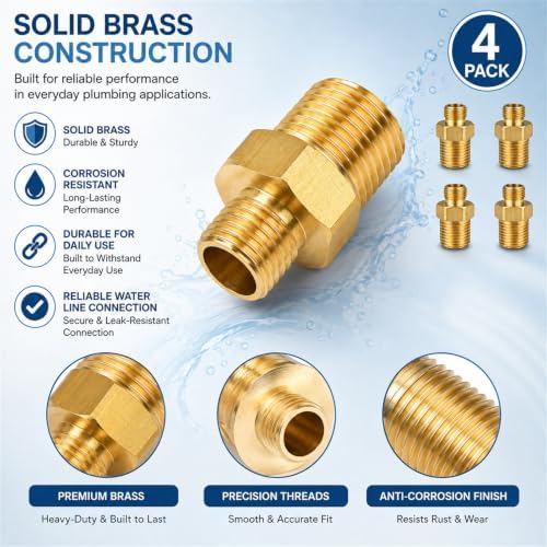 4 Pack 1/2" MNPT to 3/8" Compression Brass Faucet Adapter - Image 6