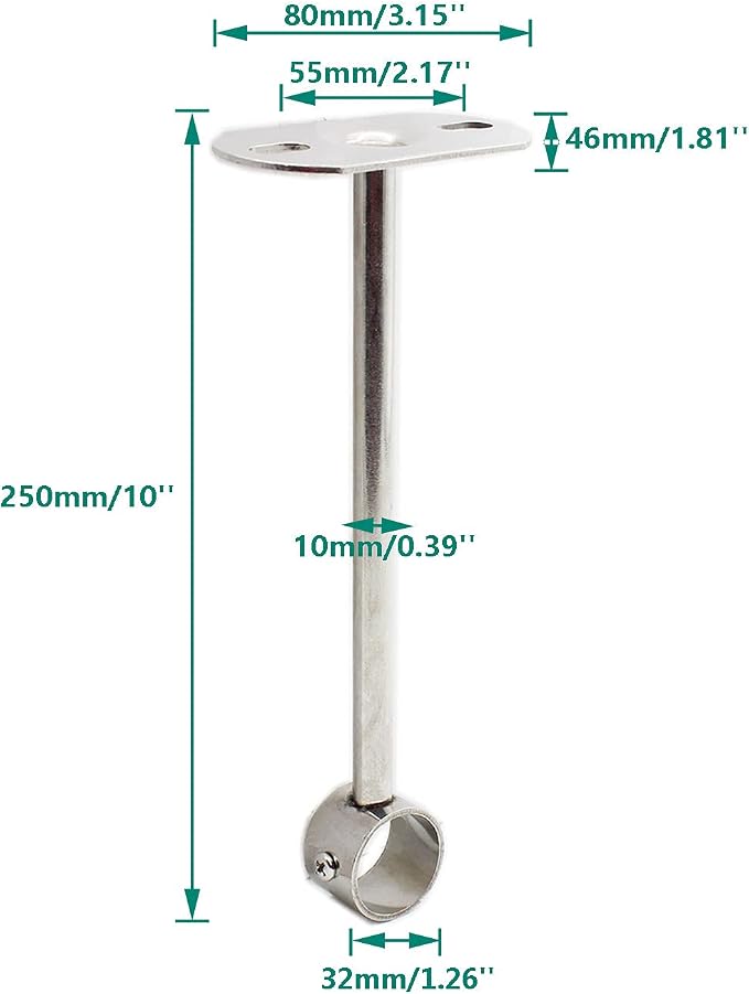 2 Pack Ceiling Mount Bracket, Stainless Steel Wardrobe Pipe Bracket Rod Holder - Image 2