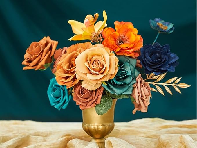 Serwalin Fall Flowers Teal Burnt Orange Artificial Flowers - Image 8