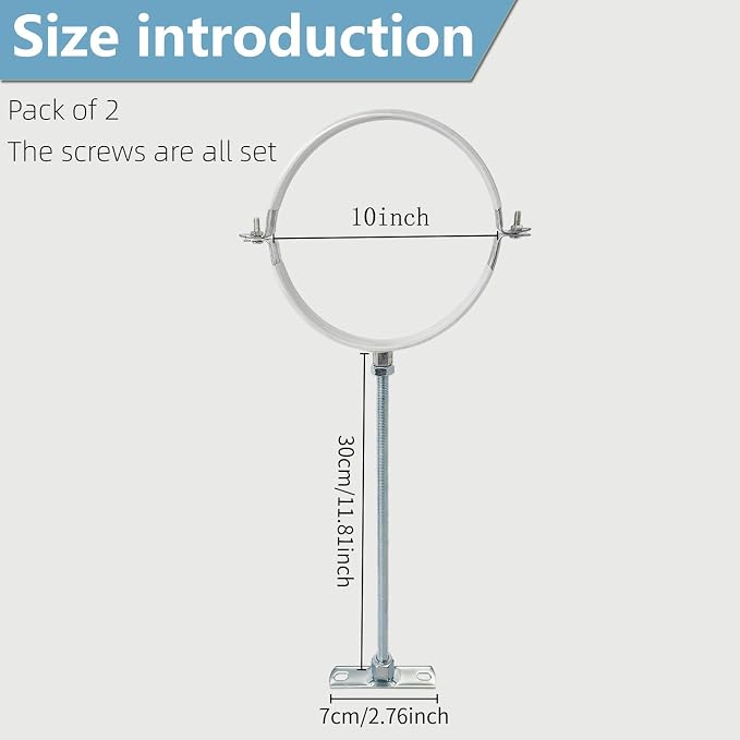 2 Sets 10 Inch Adjustable Pipe Bracket，Heavy Duty Galvanized Iron Stove Pipe - Image 4