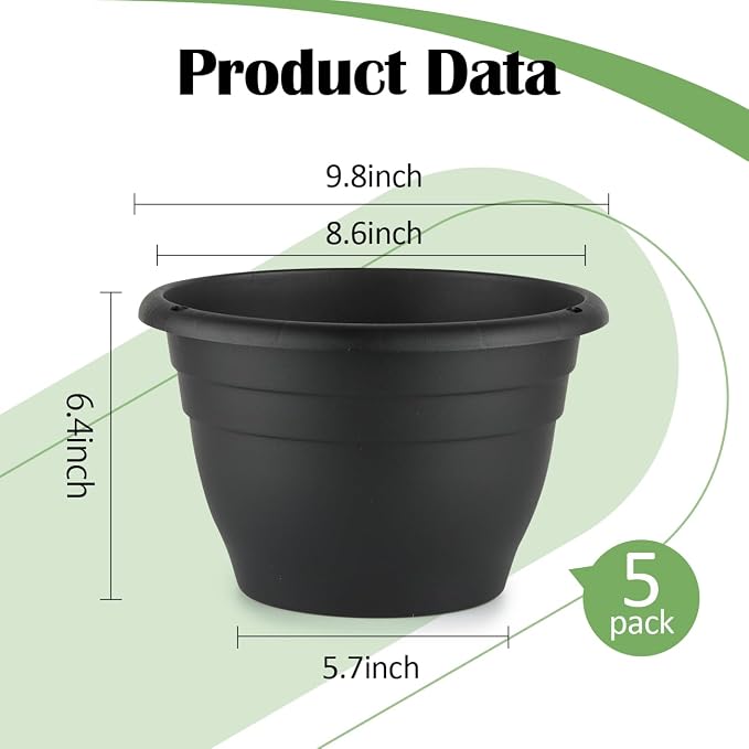 RooTrimmer 5 Pack 10 Inch Plant Pots Plastic Planters - Image 3
