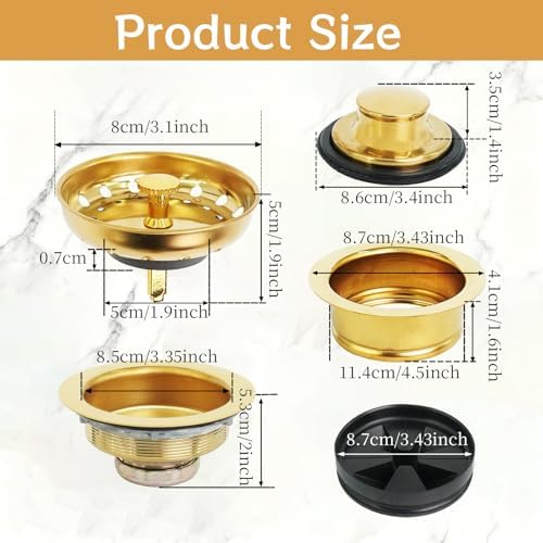 10 Pcs 3-1/2 Inch Gold Kitchen Sink Plug Stainless Steel Sink Drain Strainer - Image 2
