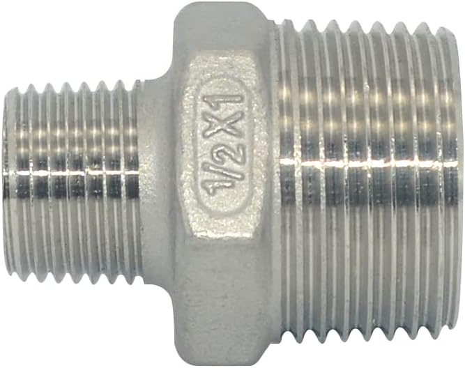 1" x 1/2" Male Threaded Reducing Nipple Fitting/Adapter, Stainless Steel SS304 - Image 2