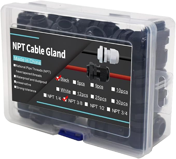 30-Pack 3/8" NPT Cable Glands, IP68 Waterproof Nylon PA66 Strain Relief Cord - Image 5