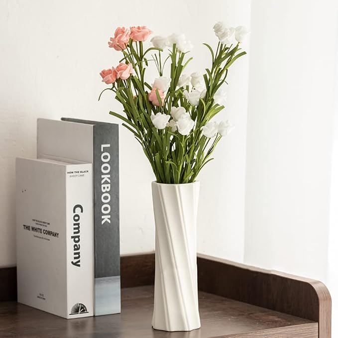 White Ceramic Vase, 8.4" H, Artistic Flower Vase Classic Style - Image 4
