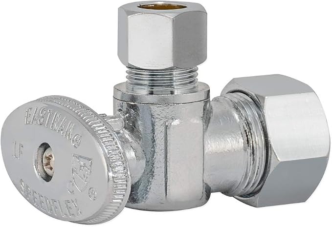 Eastman 3/8 Inch OD x 5/8 Inch OD Quarter Turn Angle Stop Valve, Brass Plumbing by Eastman