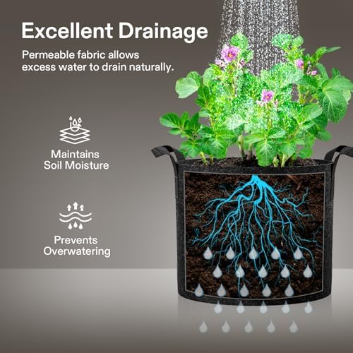 VIVOSUN 15-Pack 10 Gallon Plant Grow Bags, Heavy Duty Thickened Nonwoven Fabric - Image 5