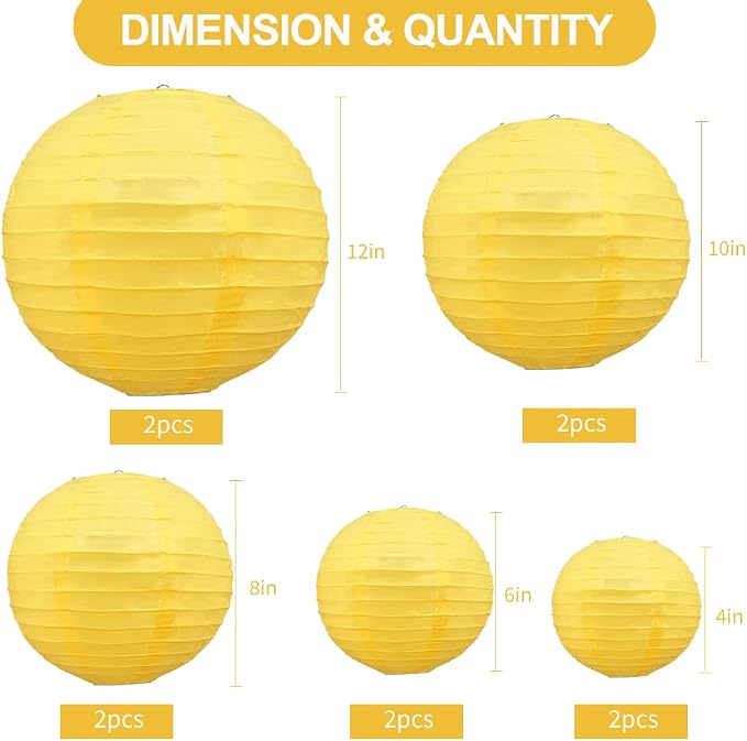 BEISHIDA Yellow Paper Lanterns 10Pcs 4/6/8/10/12 Inch Round Chinese Lamp | - Image 2