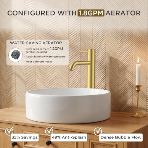 FORIOUS Vessel Tall Bathroom Faucet 1 Hole Brushed Gold Single Handle - Image 4