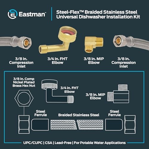 Eastman 4 Ft. Dishwasher Installation Kit, Braided Stainless Steel Supply Line - Image 6