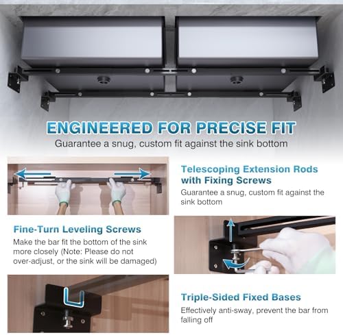 IRONWALLS 2PCS Undermount Sink Support Brackets Adjustable 24"-59" Black - Image 4