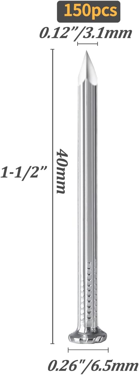 Concrete Nails 1-1/2 Inch for Masonry & Cement Walls | 150Pcs Galvanized Steel - Image 2