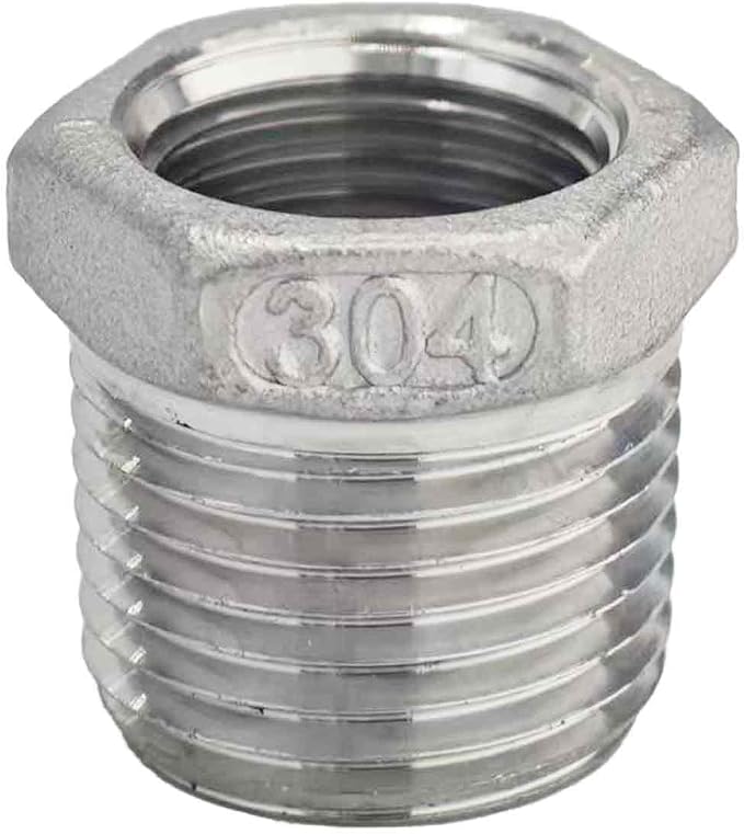 304 Stainless Steel Reducer Hex Bushing, 1/2" NPT Male to 3/8" NPT Female by Unknown