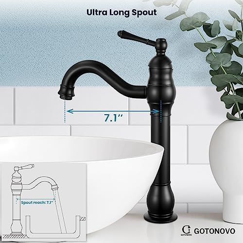 gotonovo Vintage Bathroom Vessel Sink Faucet, Matte Black, No Drain - Image 4