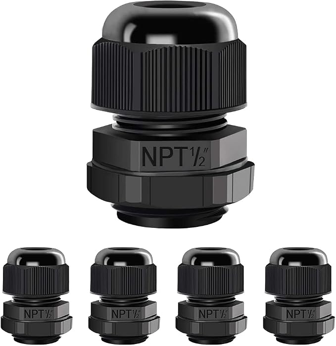 5 Pack NPT 1/2" Cable Glands Waterproof Adjustable 6-12mm Cable Connectors by LeMotech
