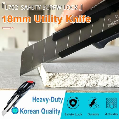 18mm Heavy Duty Utility Knife, Screw Lock Box Cutter - Image 2
