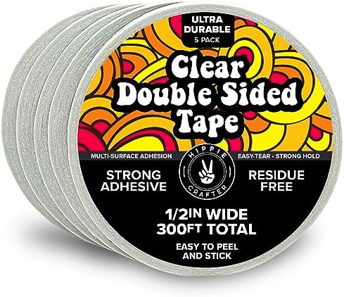 HIPPIE CRAFTER 5 Pack Clear Double Sided Tape, 1/2 Inch Wide Heavy-Duty Adhesive by HippieCrafter